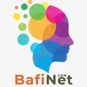 Logo de BafiNet.com représentant une silhouette de tête humaine composée de cercles colorés de différentes tailles sur un fond blanc.