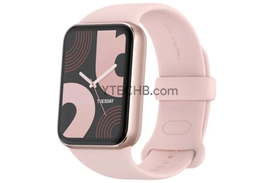 Xiaomi Smart Band 9 Pro rose avec écran rectangulaire et affichage minimaliste.